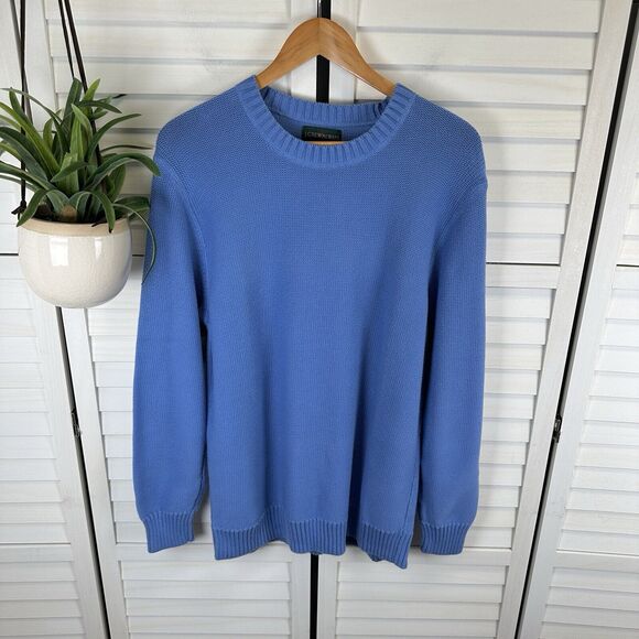 J Crew Always 1993 Cotton Crewneck Sweater Blue Knit Pullover Ribbed Cuff Size L - Picture 1 of 9